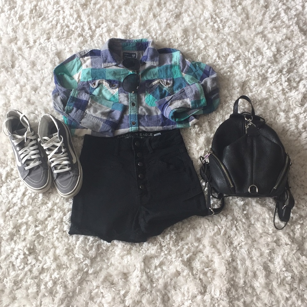 High Waisted Dark Denim Button Up Shorts